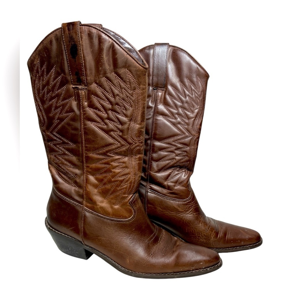 Womens sz 8M Matisse Chocolate Leather Point Toe Cowboy Western Pull Up Boots
